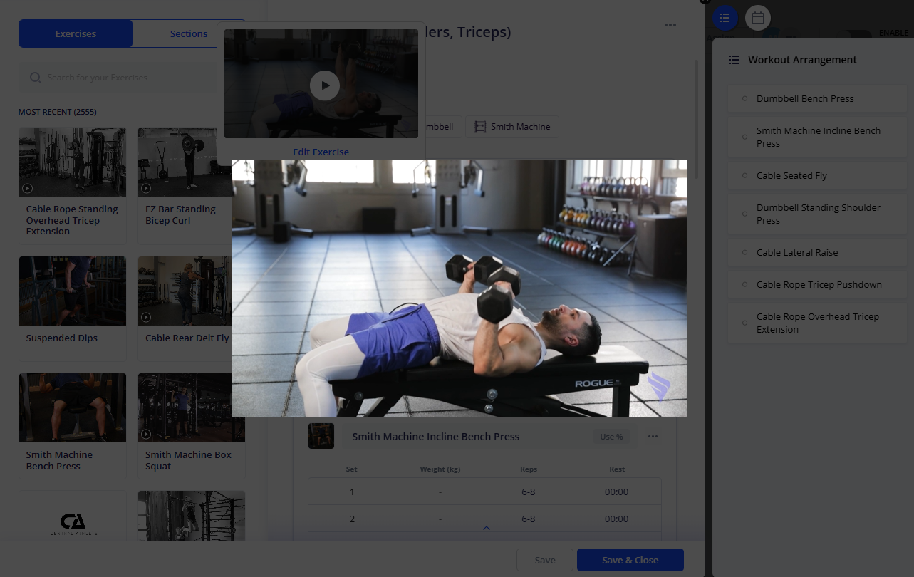 A built-in video demonstration for an exercise